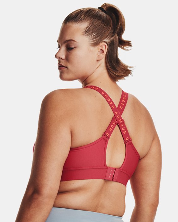 Women's UA Infinity Mid Covered Sports Bra, Red, pdpMainDesktop image number 7